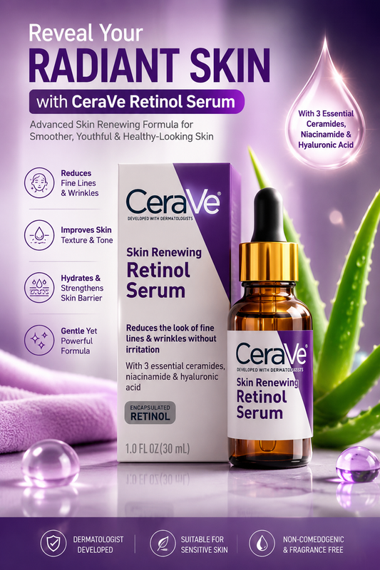 CeraVe Skin Renewing Retinol Serum – Visible Before & After Results | Smooth, Bright & Youthful Skin