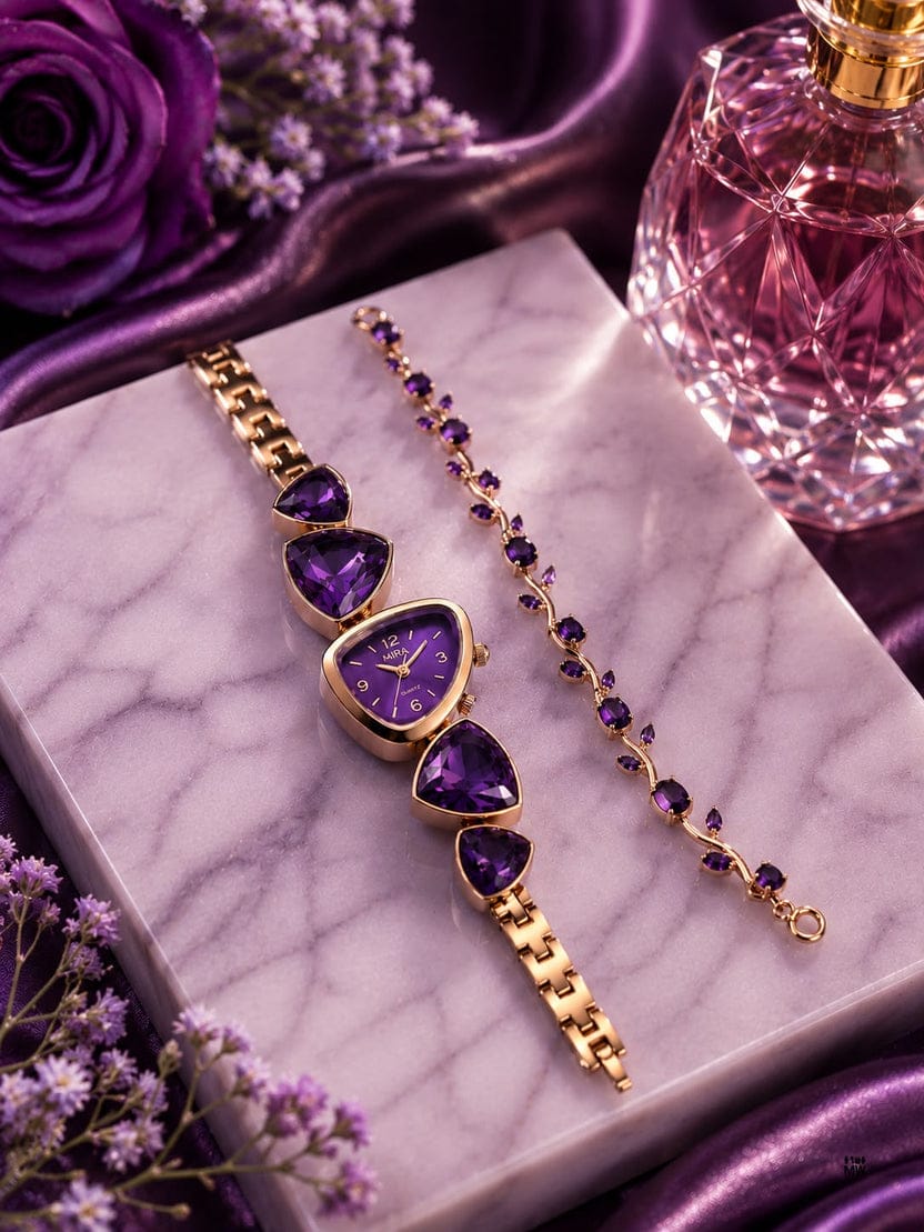 Luxury Crystal Quartz Watch & Bracelet Gift Set for Women