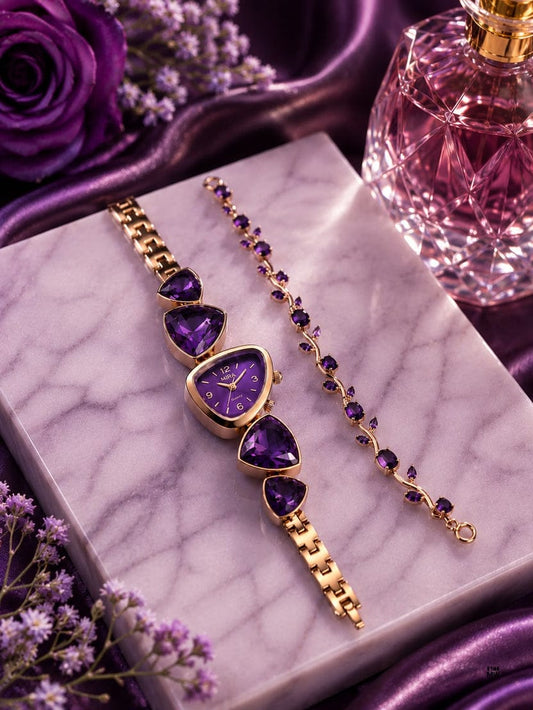 Luxury Crystal Quartz Watch & Bracelet Gift Set for Women