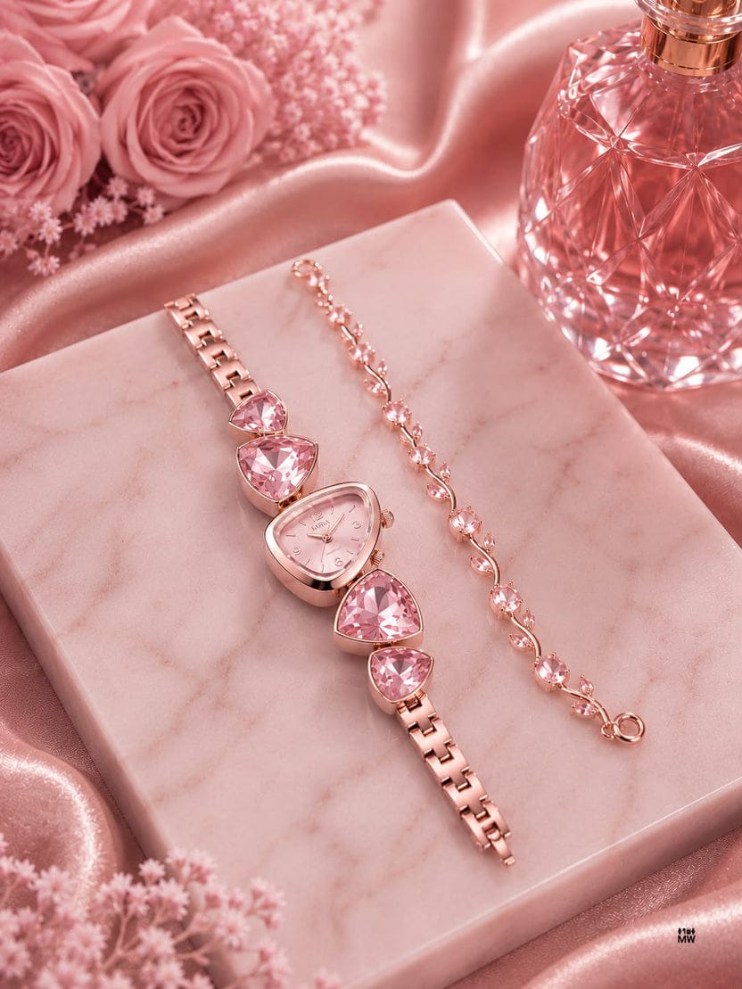 Luxury Crystal Quartz Watch & Bracelet Gift Set for Women