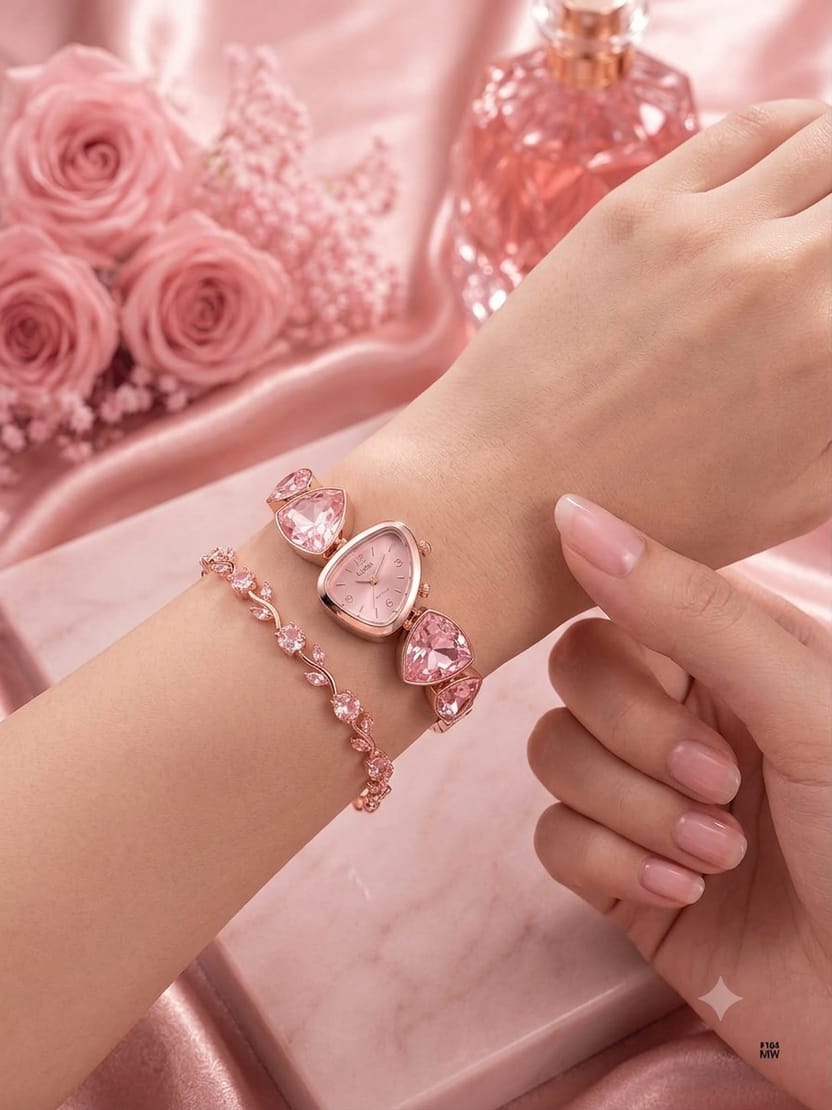 Luxury Crystal Quartz Watch & Bracelet Gift Set for Women