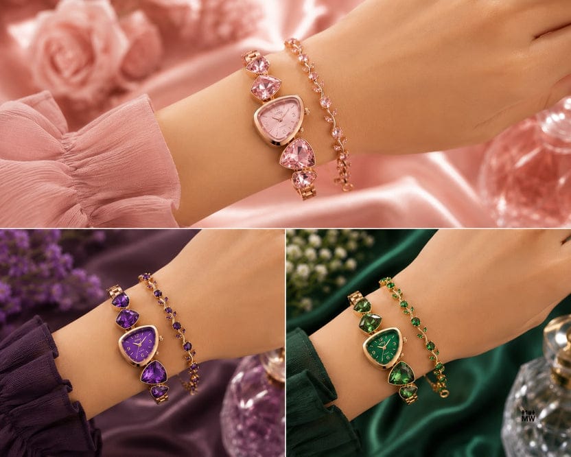 Luxury Crystal Quartz Watch & Bracelet Gift Set for Women