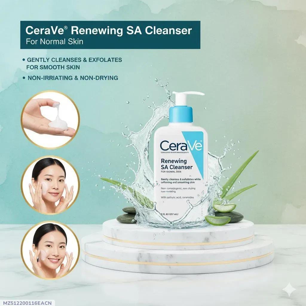 CeraVe Renewing SA Cleanser – Deep Cleansing & Gentle Exfoliation for Smooth, Healthy Skin