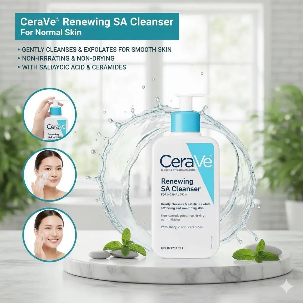 CeraVe Renewing SA Cleanser – Deep Cleansing & Gentle Exfoliation for Smooth, Healthy Skin