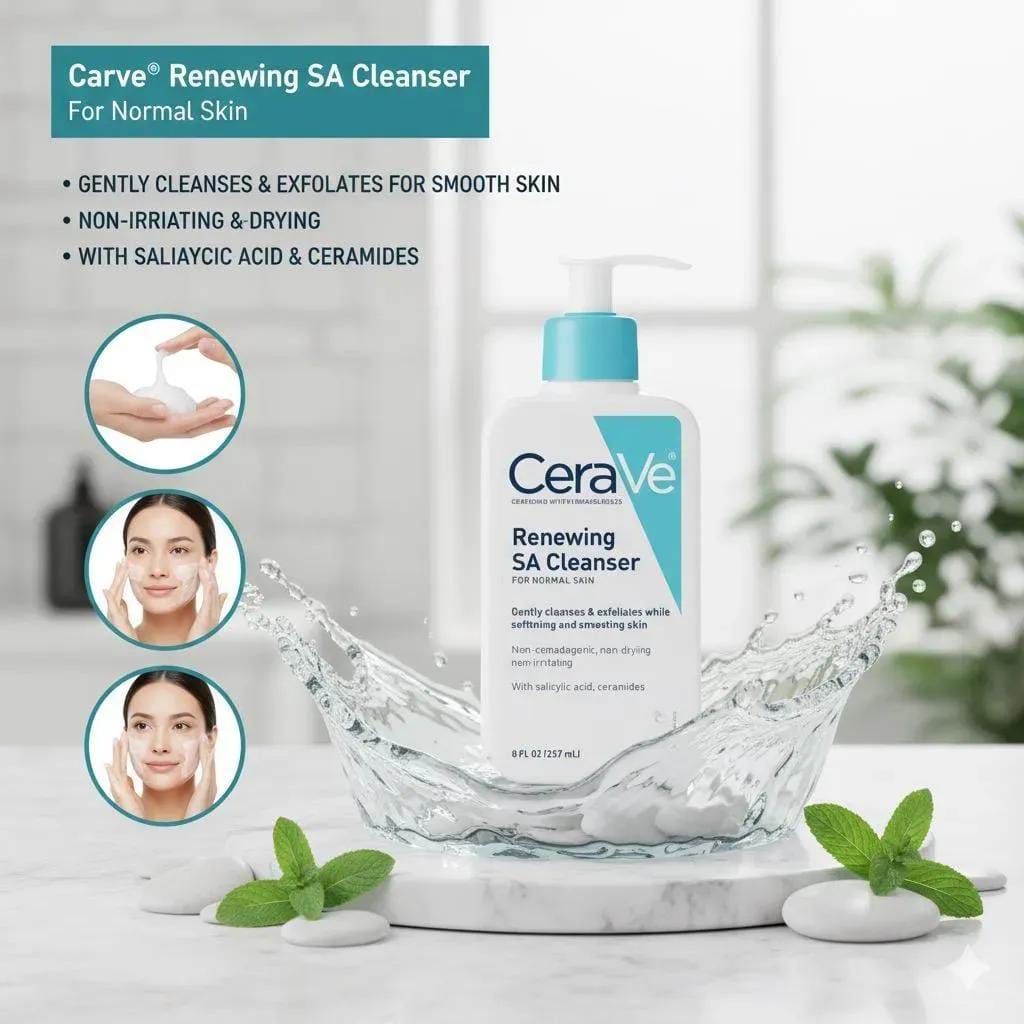 CeraVe Renewing SA Cleanser – Deep Cleansing & Gentle Exfoliation for Smooth, Healthy Skin
